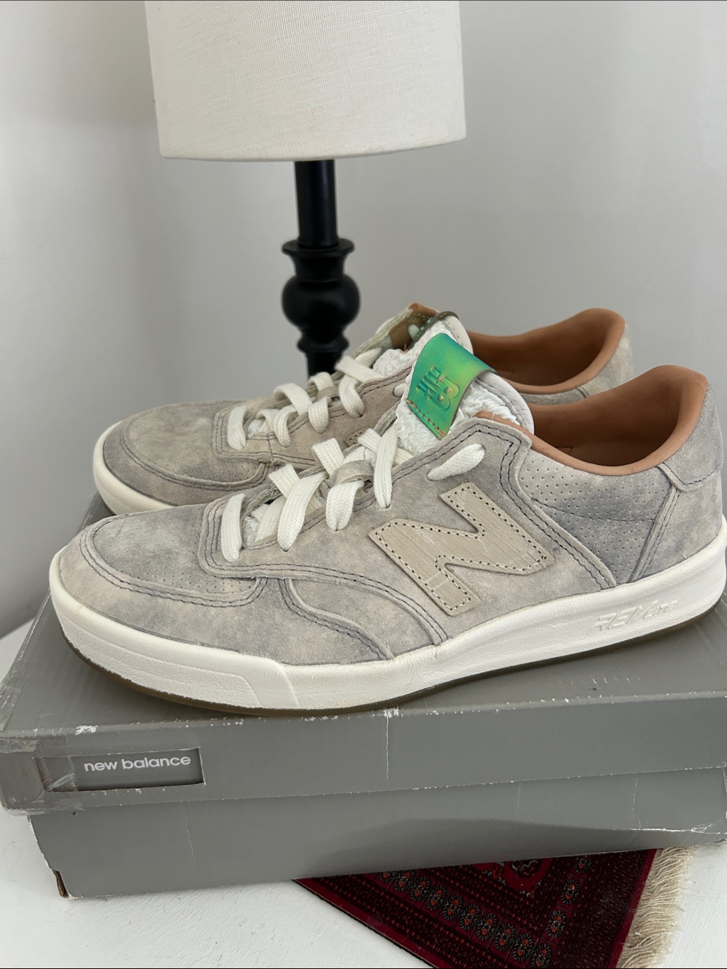 New Balance Grey Suede Sneakers With Green Tongue